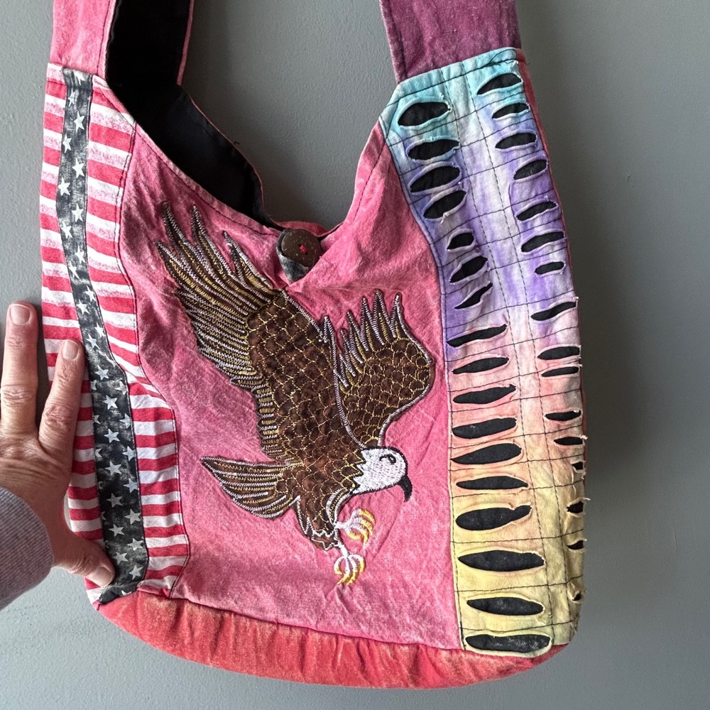 Boho Patchwork Eagle American Flag Shoulder Bag H… - image 4
